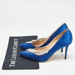 Pre Owned Manolo Blahnik Blue Satin Nadira Pumps Size 36.5