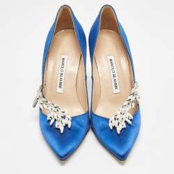 Pre Owned Manolo Blahnik Blue Satin Nadira Pumps Size 36.5