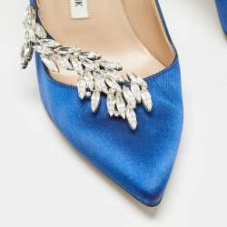 Pre Owned Manolo Blahnik Blue Satin Nadira Pumps Size 36.5