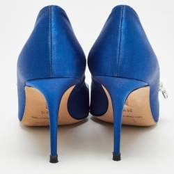 Pre Owned Manolo Blahnik Blue Satin Nadira Pumps Size 36.5