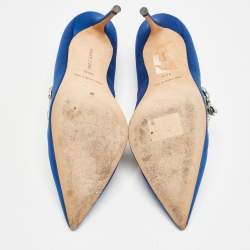 Pre Owned Manolo Blahnik Blue Satin Nadira Pumps Size 36.5