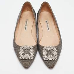 Manolo Blahnik Silver/Gold Glitter Hangisi Ballet Flats Size 40.5