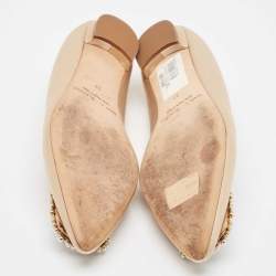 Pre Owned Manolo Blahnik Beige Satin Hangisi Ballet Flats Size 37