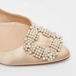 Pre Owned Manolo Blahnik Beige Satin Hangisi Ballet Flats Size 37