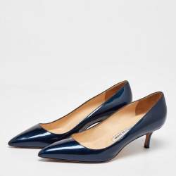 Manolo Blahnik Blue Patent Leather Pointed Toe Pumps Size 38