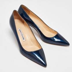 Manolo Blahnik Blue Patent Leather Pointed Toe Pumps Size 38