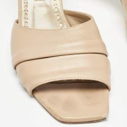 Manolo Blahnik Beige Pleated Leather Slide Sandals Size 36.5