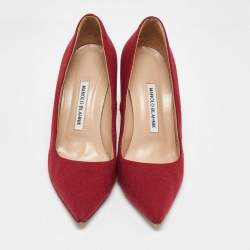 Manolo Blahnik Red Fabric BB Pointed Toe Pumps Size 38