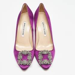 Manolo Blahnik Purple Satin Hangisi Pumps Size 36.5