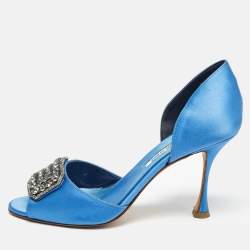 Manolo Blahnik Blue Satin Alicia D'orsay Pumps Size 38