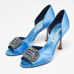 Manolo Blahnik Blue Satin Alicia D'orsay Pumps Size 38