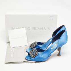 Manolo Blahnik Blue Satin Alicia D'orsay Pumps Size 38