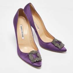 Pre Owned Manolo Blahnik Purple Satin Hangisi Pumps Size 40