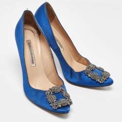 Manolo Blahnik Blue Satin Hangisi Pumps Size 36.5