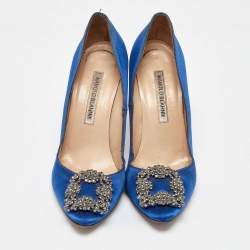 Manolo Blahnik Blue Satin Hangisi Pumps Size 36.5