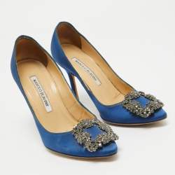 Manolo Blahnik Blue Satin Hangisi Pumps Size 35
