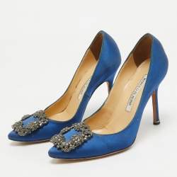Manolo Blahnik Blue Satin Hangisi Pumps Size 35