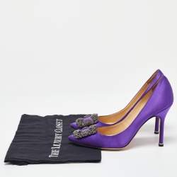 Pre Owned Manolo Blahnik Purple Satin Hangisi Crystal Embellished Pumps Size 37.5