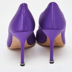 Pre Owned Manolo Blahnik Purple Satin Hangisi Crystal Embellished Pumps Size 37.5