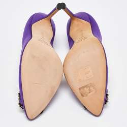Pre Owned Manolo Blahnik Purple Satin Hangisi Crystal Embellished Pumps Size 37.5