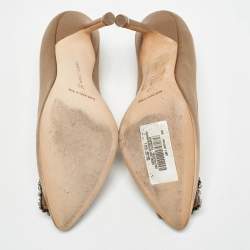 Pre Owned Manolo Blahnik Brown Satin Hangisi Pumps Size 35
