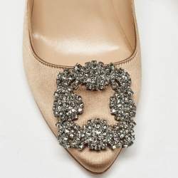 Pre Owned Manolo Blahnik Brown Satin Hangisi Pumps Size 35