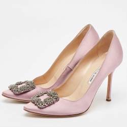 Pre Owned Manolo Blahnik Purple Satin Hangisi Pumps Size 38.5