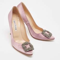 Pre Owned Manolo Blahnik Purple Satin Hangisi Pumps Size 38.5