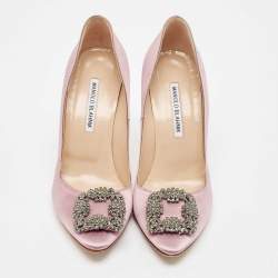 Pre Owned Manolo Blahnik Purple Satin Hangisi Pumps Size 38.5