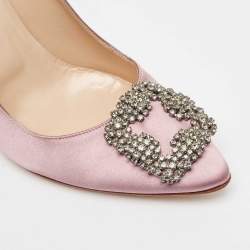 Pre Owned Manolo Blahnik Purple Satin Hangisi Pumps Size 38.5