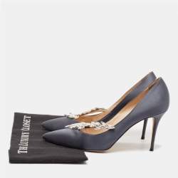 Pre Owned Manolo Blahnik Grey Satin Nadira Pumps Size 40