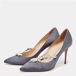 Pre Owned Manolo Blahnik Grey Satin Nadira Pumps Size 40