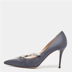 Pre Owned Manolo Blahnik Grey Satin Nadira Pumps Size 40