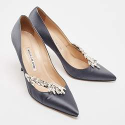 Pre Owned Manolo Blahnik Grey Satin Nadira Pumps Size 40