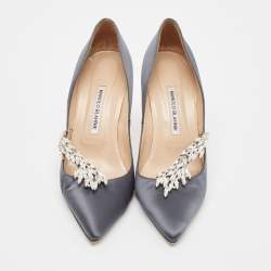Pre Owned Manolo Blahnik Grey Satin Nadira Pumps Size 40