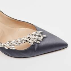 Pre Owned Manolo Blahnik Grey Satin Nadira Pumps Size 40
