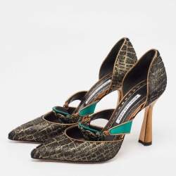 Pre Owned Manolo Blahnik Multicolor Calf Hair and Satin D'orsay Pumps Size 38.5