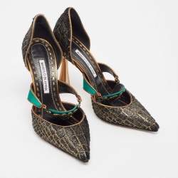 Pre Owned Manolo Blahnik Multicolor Calf Hair and Satin D'orsay Pumps Size 38.5