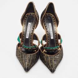 Pre Owned Manolo Blahnik Multicolor Calf Hair and Satin D'orsay Pumps Size 38.5
