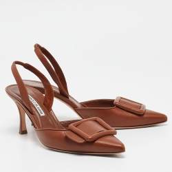 Pre Owned Manolo Blahnik Brown Leather Maysli Pumps Size 39
