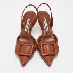 Pre Owned Manolo Blahnik Brown Leather Maysli Pumps Size 39