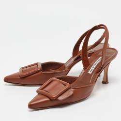 Pre Owned Manolo Blahnik Brown Leather Maysli Pumps Size 39