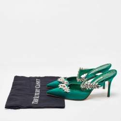 Manolo Blahnik Green Satin Lurum Heel Mules Size 38