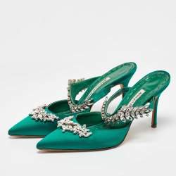 Manolo Blahnik Green Satin Lurum Heel Mules Size 38