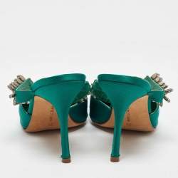 Manolo Blahnik Green Satin Lurum Heel Mules Size 38