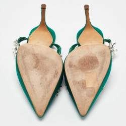 Manolo Blahnik Green Satin Lurum Heel Mules Size 38