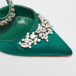 Manolo Blahnik Green Satin Lurum Heel Mules Size 38