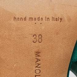 Manolo Blahnik Green Satin Lurum Heel Mules Size 38