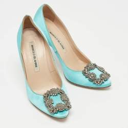 Manolo Blahnik Blue Satin Hangisi Pumps Size 34