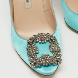 Manolo Blahnik Blue Satin Hangisi Pumps Size 34